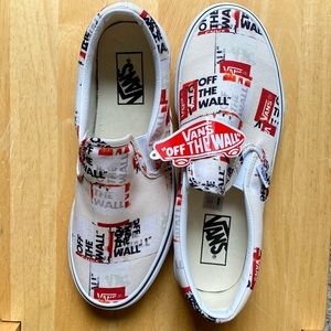 Vans Classic Slip On (Packing Tape) white, red black Off The Wall logo men’s 8
